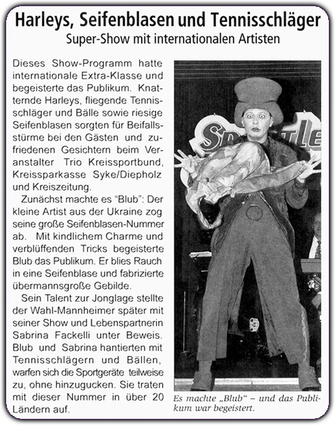 Varieté Showprogramm mit Comedy Entertainment, Artistik Showact u Seifenblasenkunst als Unterhaltungsshow für Event.